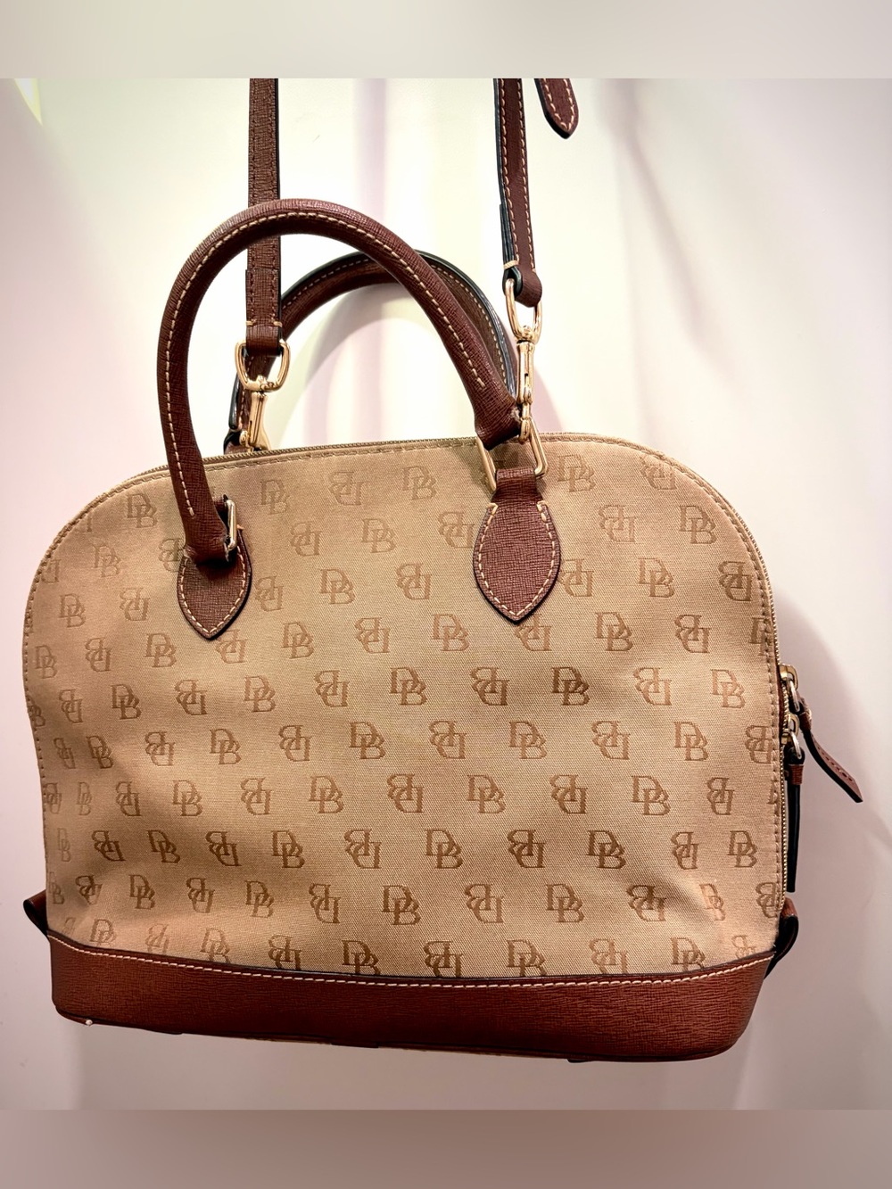 Dooney & Bourke Tan and Brown Signature Satchel with Pineapple Charm - Picture 3 of 9